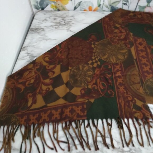 Multicolor Knit Tuscan Print Fringes Soft Shawl Scarf Made in Italy - Picture 2 of 8